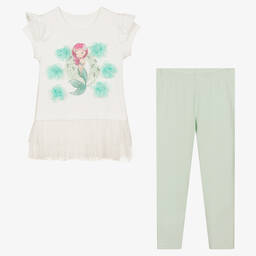 Caramelo Kids-Girls White & Green Mermaid Leggings Set | Childrensalon Outlet