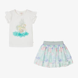 Caramelo Kids-Girls White & Green Skirt Set | Childrensalon Outlet