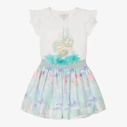 Caramelo Kids-Girls White & Green Skirt Set | Childrensalon Outlet