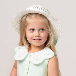 Caramelo Kids-Girls White & Green Woven Hat | Childrensalon Outlet