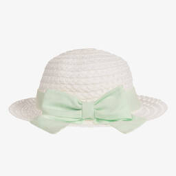 Caramelo Kids-Girls White & Green Woven Hat | Childrensalon Outlet