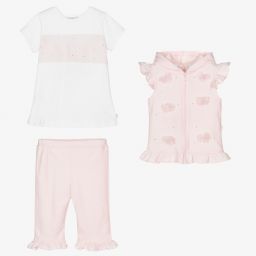 Caramelo Kids-طقم شورت قطن جيرسي لون أبيض وزهري للبنات | Childrensalon Outlet