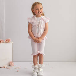 Caramelo Kids-طقم شورت قطن جيرسي لون أبيض وزهري للبنات | Childrensalon Outlet