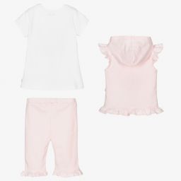 Caramelo Kids-طقم شورت قطن جيرسي لون أبيض وزهري للبنات | Childrensalon Outlet