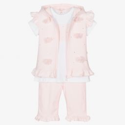 Caramelo Kids-طقم شورت قطن جيرسي لون أبيض وزهري للبنات | Childrensalon Outlet