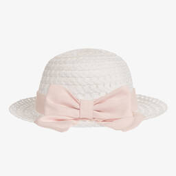Caramelo Kids-Girls White & Pink Woven Hat | Childrensalon Outlet