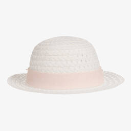 Caramelo Kids-Girls White & Pink Woven Hat | Childrensalon Outlet