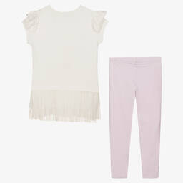 Caramelo Kids-طقم ليغنغز قطن جيرسي لون بنفسجي وأبيض للبنات | Childrensalon Outlet