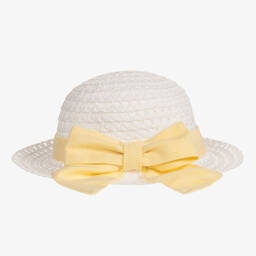 Caramelo Kids-Girls White & Yellow Woven Hat | Childrensalon Outlet