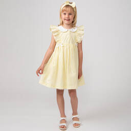Caramelo Kids-Girls Yellow Cotton Gingham Dress Set | Childrensalon Outlet