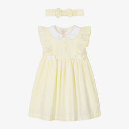Caramelo Kids-Girls Yellow Cotton Gingham Dress Set | Childrensalon Outlet