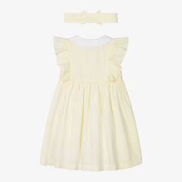 Caramelo Kids-Girls Yellow Cotton Gingham Dress Set | Childrensalon Outlet