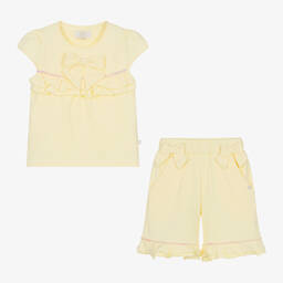 Caramelo Kids-Girls Yellow Cotton Sequin Shorts Set | Childrensalon Outlet