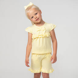 Caramelo Kids-Girls Yellow Cotton Sequin Shorts Set | Childrensalon Outlet