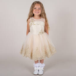 Caramelo Kids-Gold Jacquard & Tulle Dress | Childrensalon Outlet