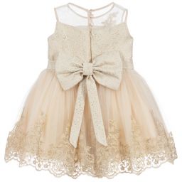 Caramelo Kids-Gold Jacquard & Tulle Dress | Childrensalon Outlet