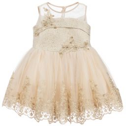 Caramelo Kids-Gold Jacquard & Tulle Dress | Childrensalon Outlet