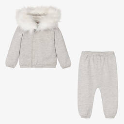Caramelo Kids-Grey Cotton Knit Trousers Set | Childrensalon Outlet