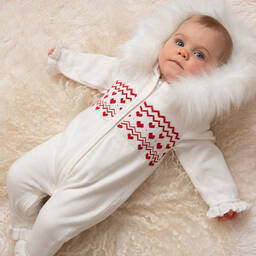 Caramelo Kids-Кремовый вязаный комбинезон для коляски с сердечками | Childrensalon Outlet