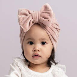 كاراميلو كيدز -قبعة توربان ديامنتي قطيفة لون زهري للبنات | Childrensalon Outlet