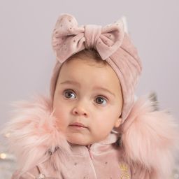 كاراميلو كيدز -قبعة توربان ديامنتي قطيفة لون زهري للبنات | Childrensalon Outlet