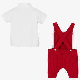Caramelo Kids-Red Knit Baby Dungaree Shorts Set | Childrensalon Outlet