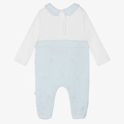 Caramelo Kids-White & Blue Waffle Cotton Babygrow | Childrensalon Outlet