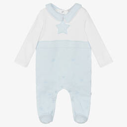 Caramelo Kids-White & Blue Waffle Cotton Babygrow | Childrensalon Outlet