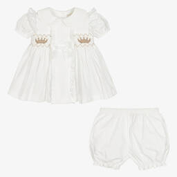Caramelo Kids-White Dress & Bloomers Set | Childrensalon Outlet