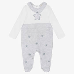 Caramelo Kids-White & Grey Waffle Cotton Babygrow | Childrensalon Outlet