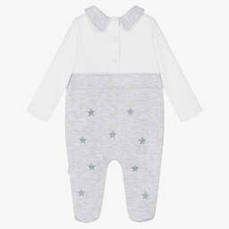 Caramelo Kids-White & Grey Waffle Cotton Babygrow | Childrensalon Outlet