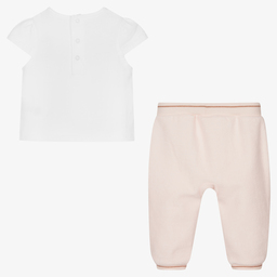 Carrément Beau-Белый топ и розовые штанишки для малышек | Childrensalon Outlet