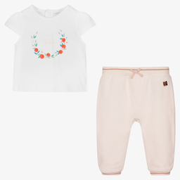 Carrément Beau-Белый топ и розовые штанишки для малышек | Childrensalon Outlet