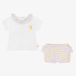 Carrément Beau-Baby Girls White Striped Shorts Set | Childrensalon Outlet