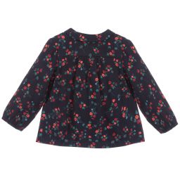 Carrément Beau-بلوز أطفال بناتي فيسكوز تويل لون كحلي بطبعة ورود | Childrensalon Outlet