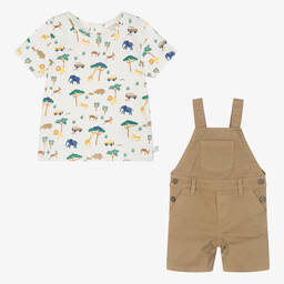 Carrément Beau-Boys Beige Cotton Safari Dungaree Set | Childrensalon Outlet
