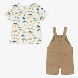 Carrément Beau-Boys Beige Cotton Safari Dungaree Set | Childrensalon Outlet