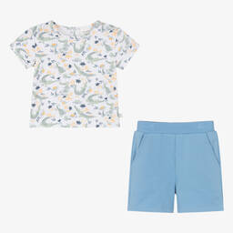 Carrément Beau-Boys Blue Cotton Crocodile Shorts Set | Childrensalon Outlet