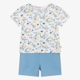 Carrément Beau-Boys Blue Cotton Crocodile Shorts Set | Childrensalon Outlet
