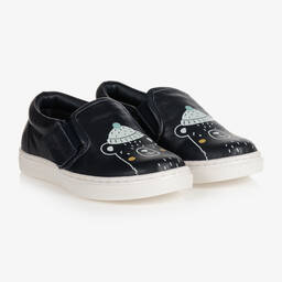 Carrément Beau-Boys Blue Leather Slip-On Shoes | Childrensalon Outlet