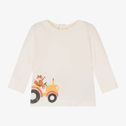 Carrément Beau-Boys Cream Tractor Cotton Tee | Childrensalon Outlet
