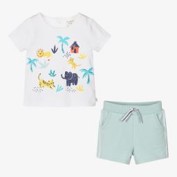 Carrément Beau-طقم شورت أطفال ولادي قطن لون أخضر وأبيض | Childrensalon Outlet