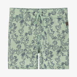 Carrément Beau-Boys Green Cotton Leaf Print Shorts | Childrensalon Outlet