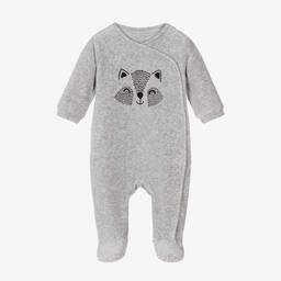 Carrément Beau-Boys Grey Racoon Velour Babygrow | Childrensalon Outlet