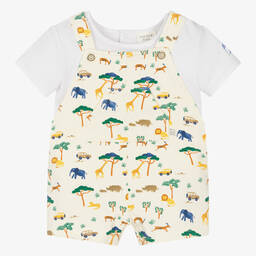 Carrément Beau-Boys Ivory Cotton Dungaree Shorts Set | Childrensalon Outlet