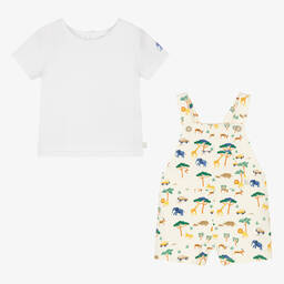 Carrément Beau-Boys Ivory Cotton Dungaree Shorts Set | Childrensalon Outlet