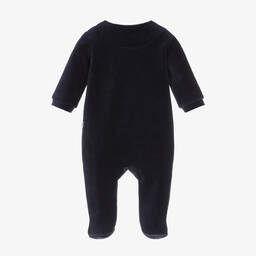 Carrément Beau-Boys Navy Blue Dinosaur Velour Babygrow | Childrensalon Outlet