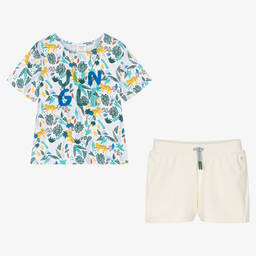 Carrément Beau-Boys White & Ivory Jungle Print Shorts Set | Childrensalon Outlet