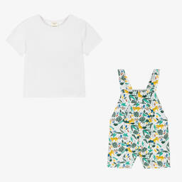 Carrément Beau-Boys White Jungle Cotton Dungarees Set | Childrensalon Outlet