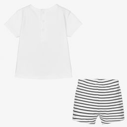 Carrément Beau-طقم شورت قطن جيرسي عضوي لون أبيض وكحلي للمواليد | Childrensalon Outlet